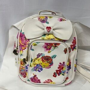 Betsey Johnson White Floral Backpack with Heart Accent bag purse